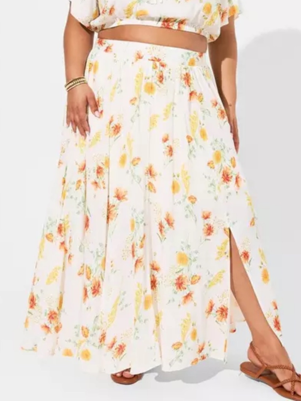 Torrid Floral Gauze Maxi Skirt White Orange Size 2X